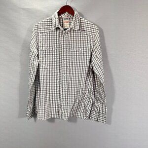 Levis Shirt Mens Medium Gray Gingham Check Long Sleeve Western Pearl Snap Pocket